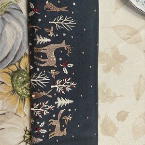Gray Table Runner with Woodland Animal Embroidery